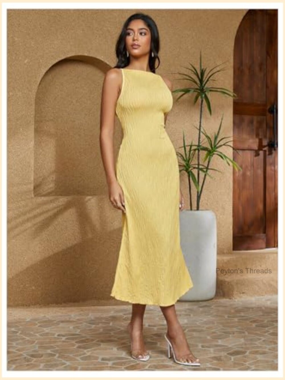 Sleeveless Mock Neck Ribbed Knit Bodycon Midi Cami Dress - Picture 5 of 5